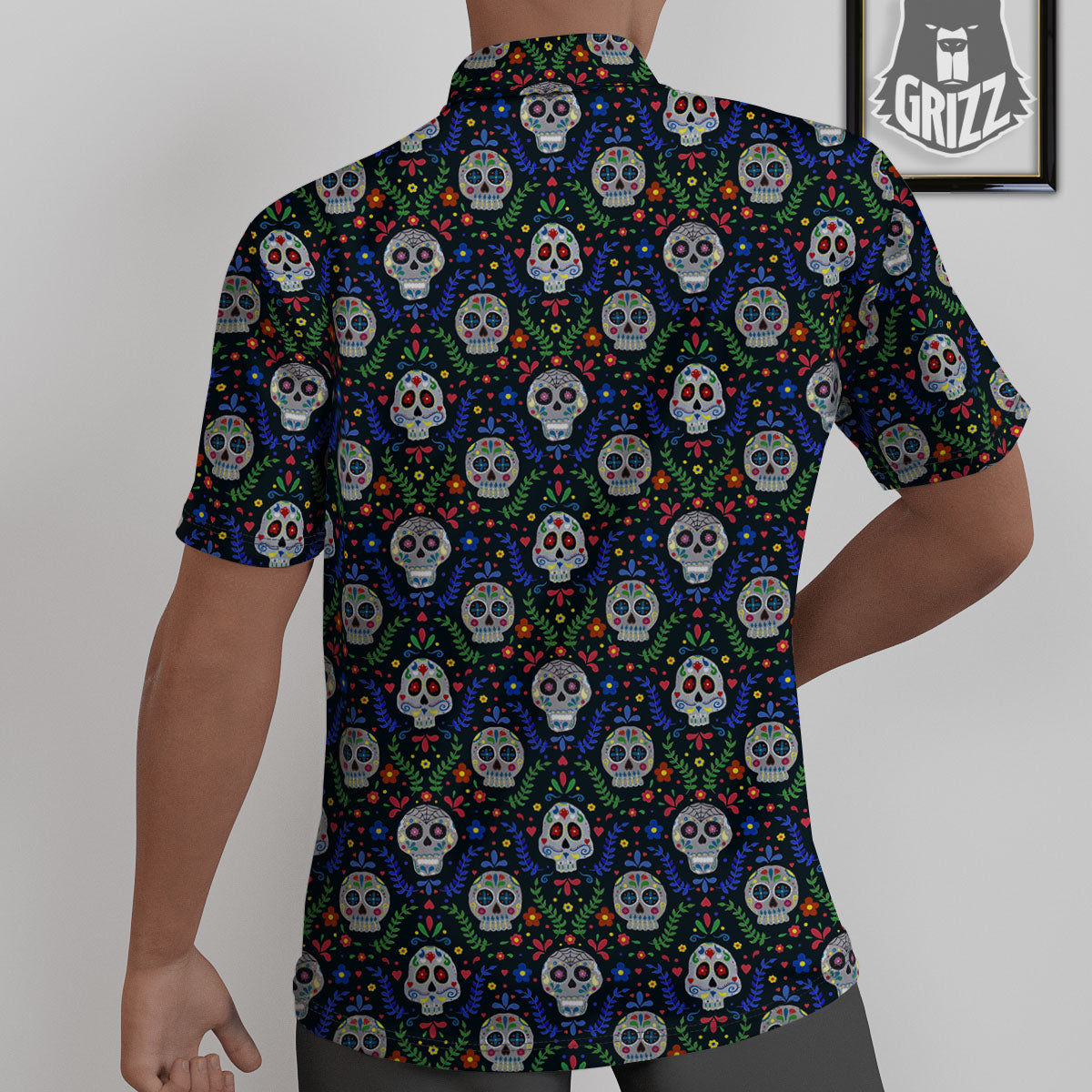 Flowers Skull Green Blue Print Pattern Untucked Shirts-grizzshop