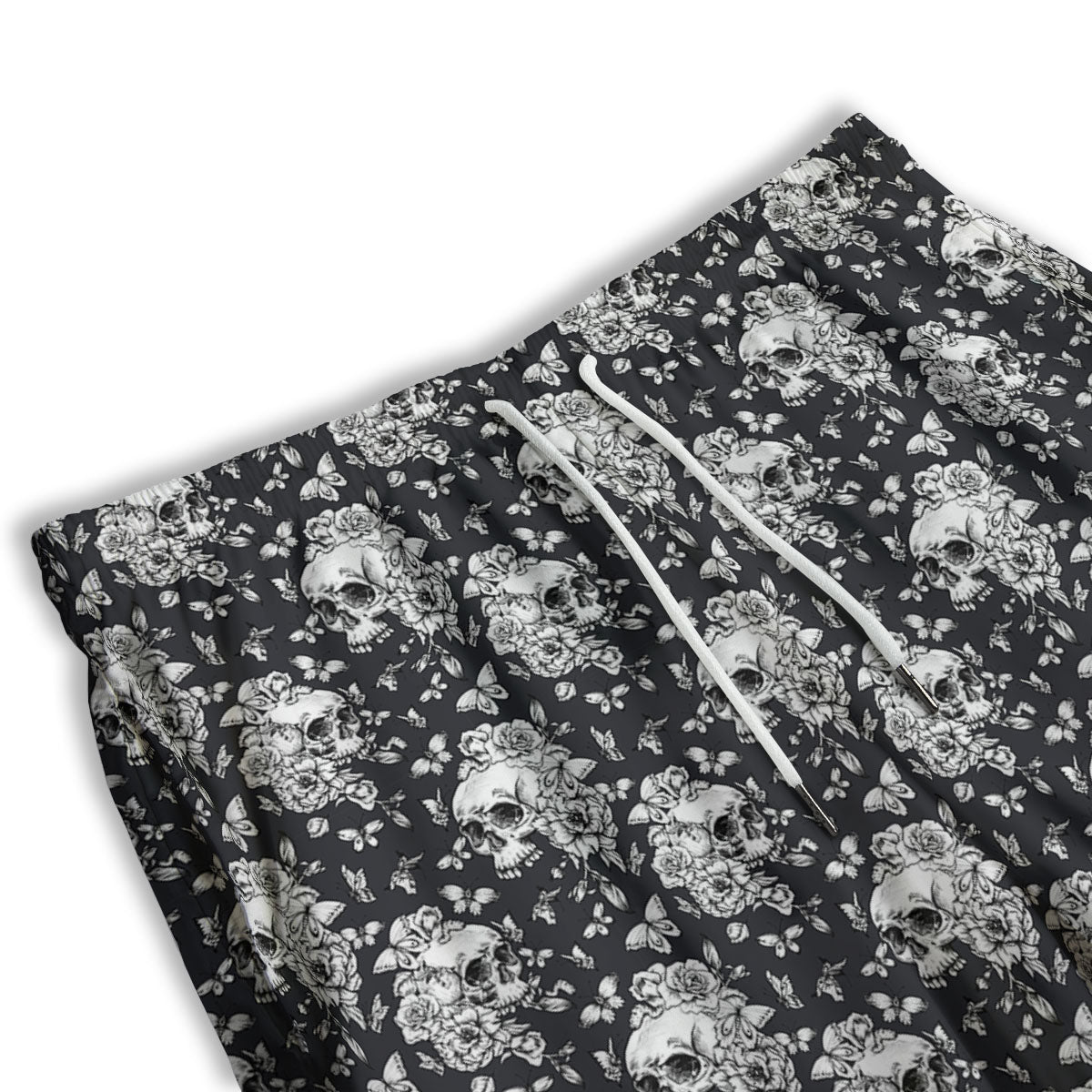 Flowers Skull Monochrome Print Pattern Men's Athletic Shorts