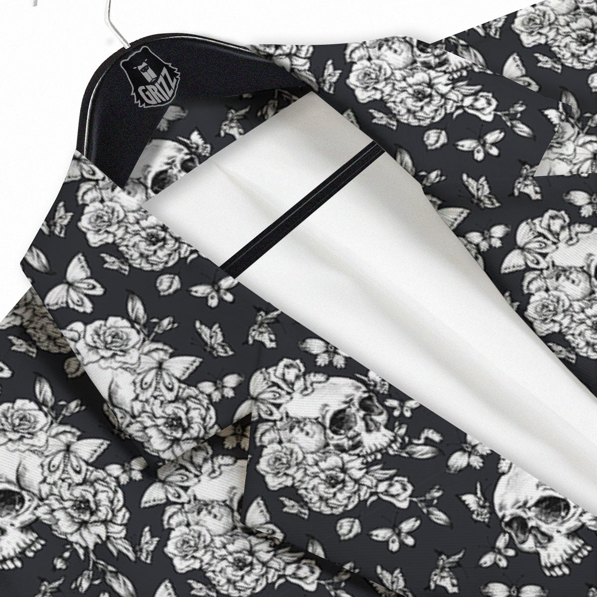 Flowers Skull Monochrome Print Pattern Men's Sport Coat-grizzshop