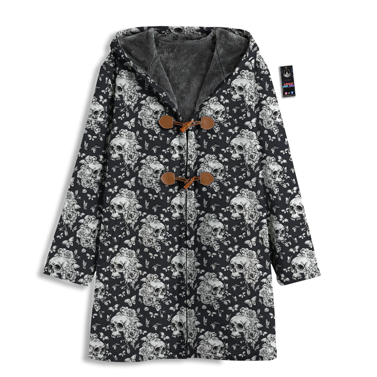 Flowers Skull Monochrome Print Pattern Men's Windbreaker Jacket-grizzshop