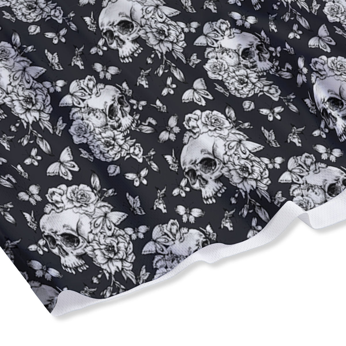 Flowers Skull Monochrome Print Pattern Mesh Shorts