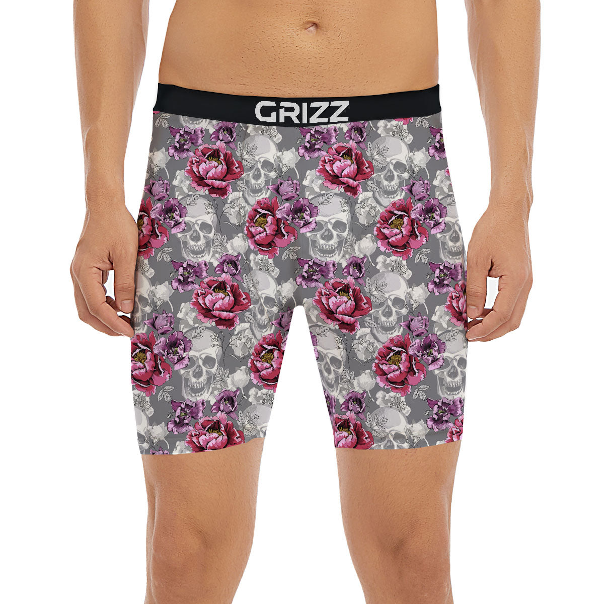 Flowers Skull Pink Print Pattern Boxer Briefs-grizzshop