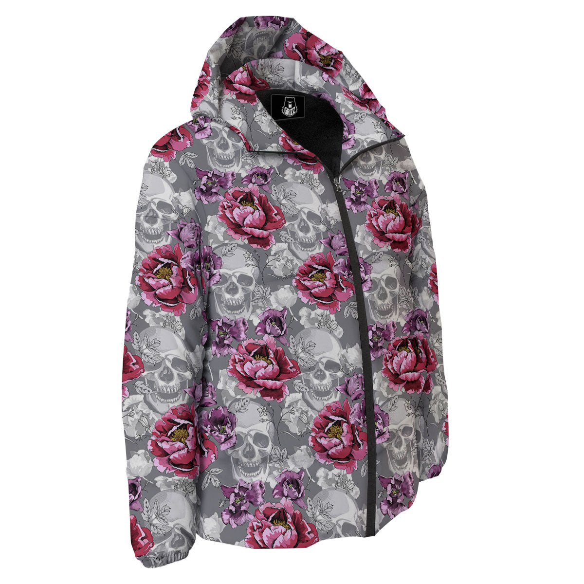Flowers Skull Pink Print Pattern Down Jacket-grizzshop