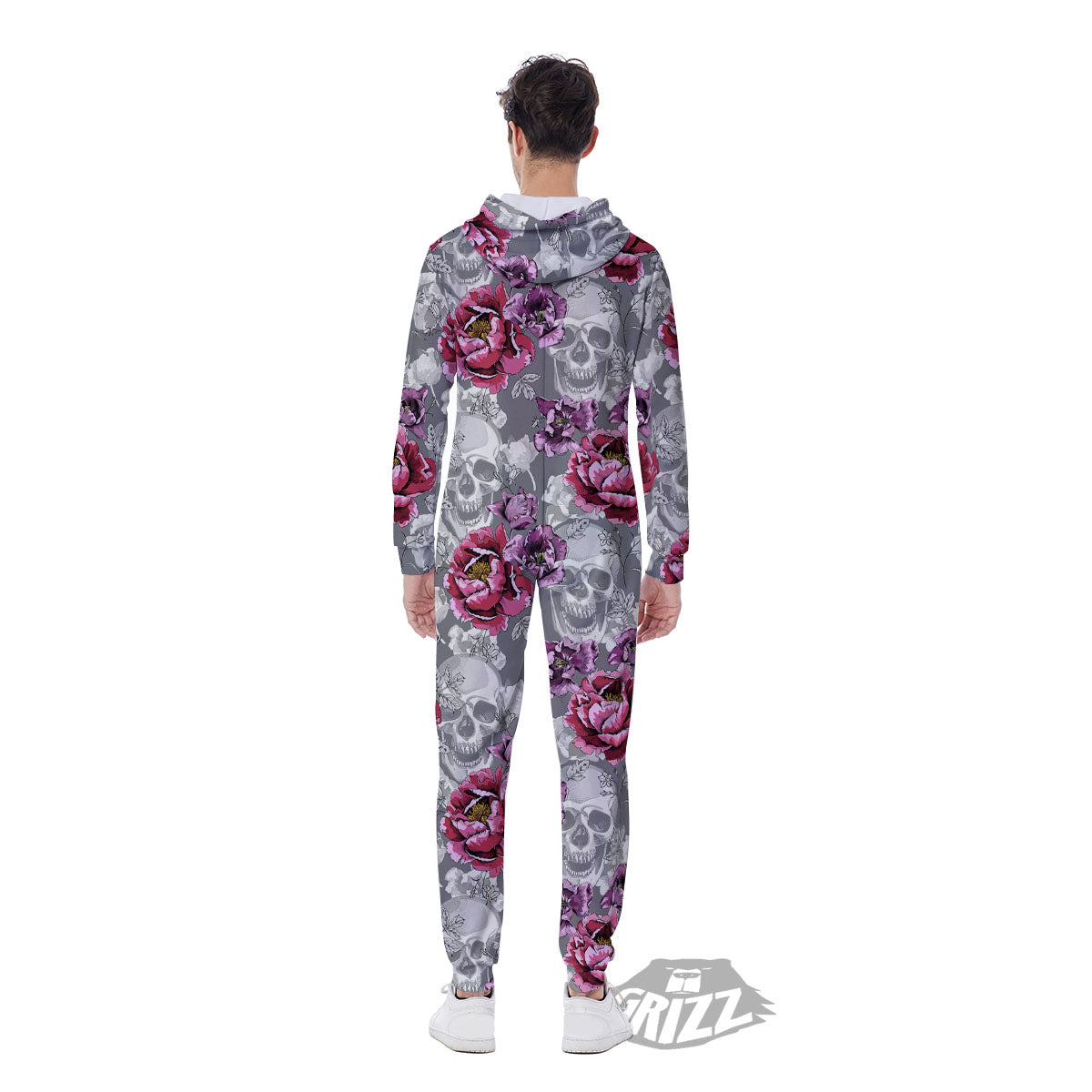 Flowers Skull Pink Print Pattern Men's Jumpsuit-grizzshop
