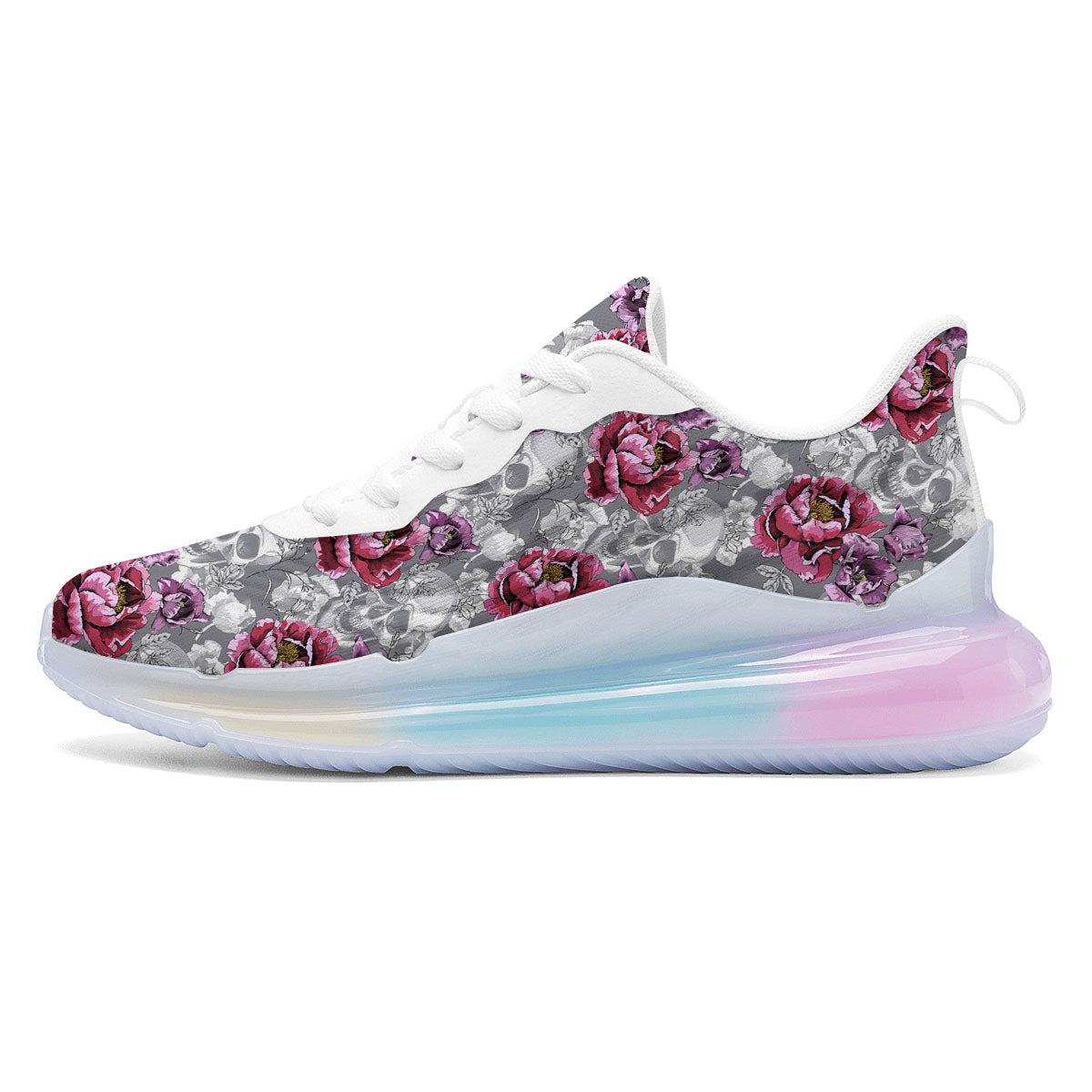 Flowers Skull Pink Print Pattern Running Sneakers-grizzshop