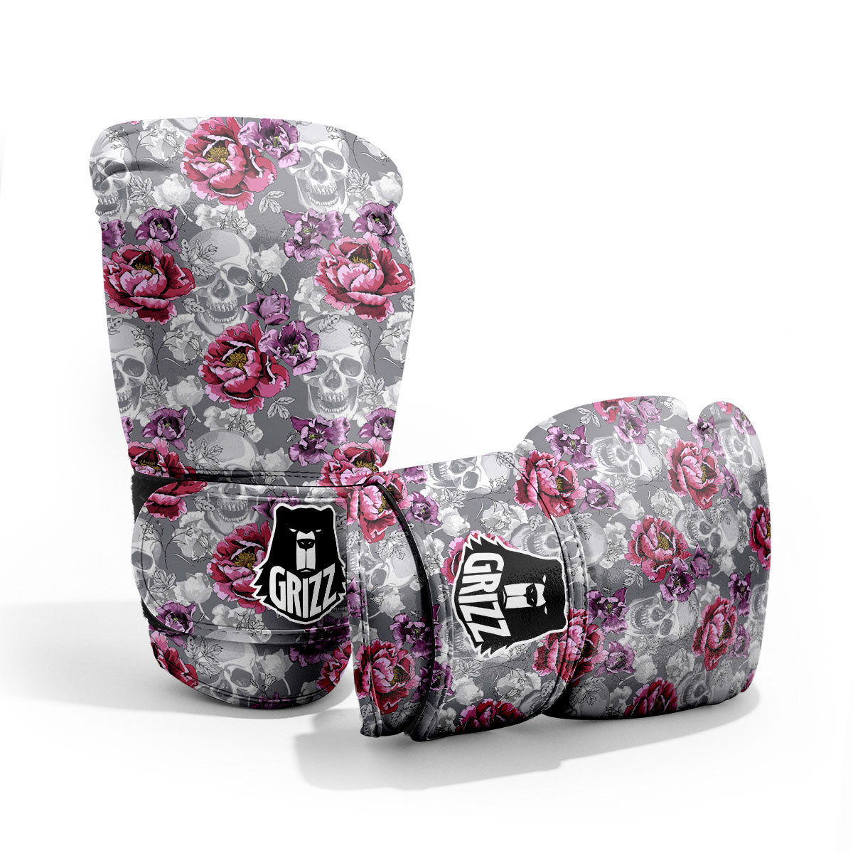 Flowers Skull Pink Print Pattern Sparring Gloves-grizzshop