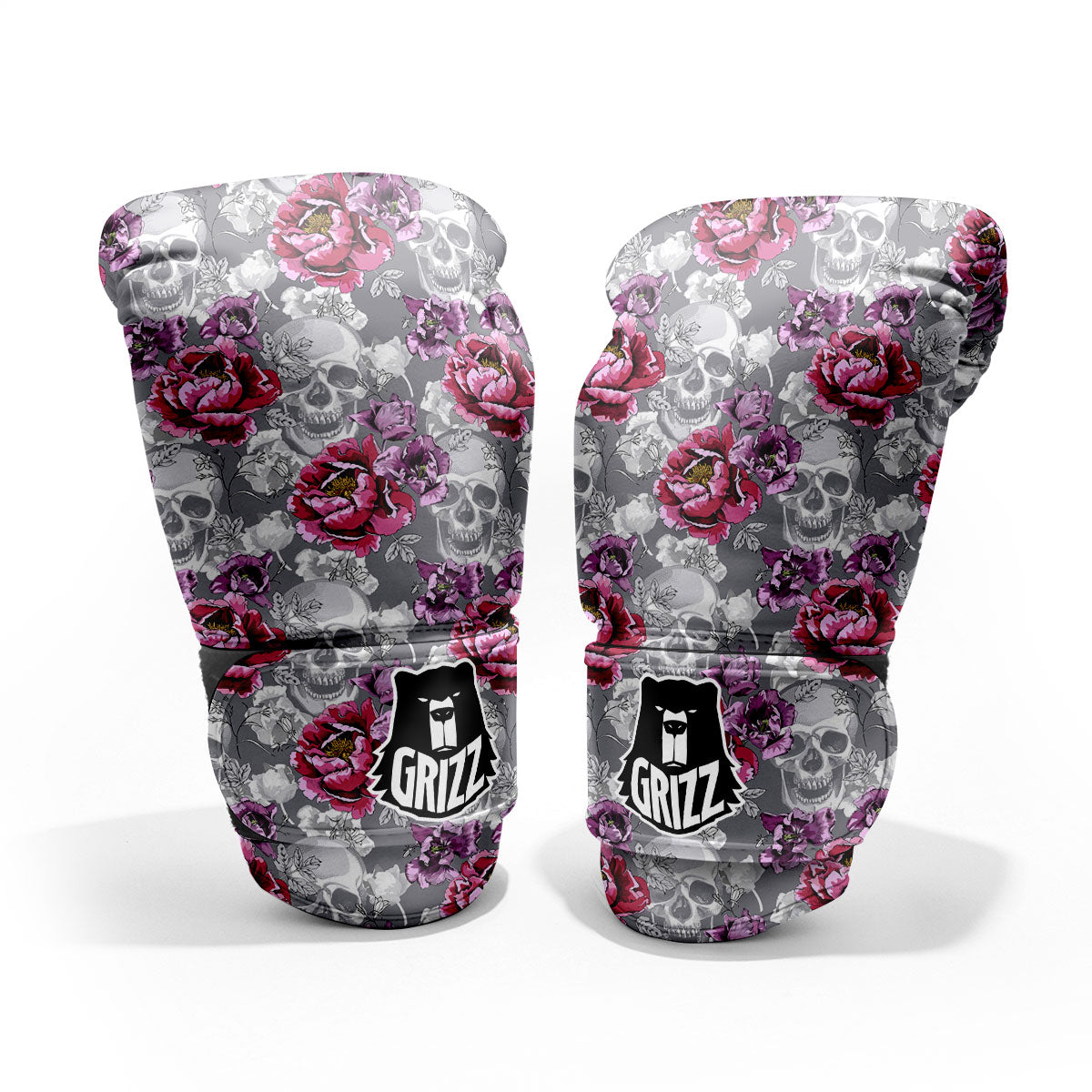 Flowers Skull Pink Print Pattern Sparring Gloves-grizzshop