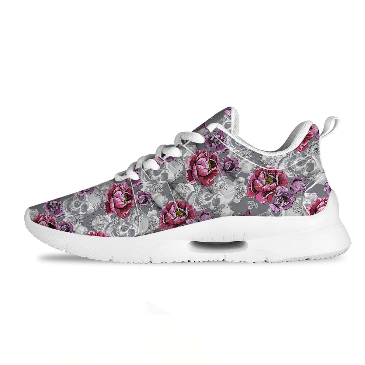 Flowers Skull Pink Print Pattern Tennis Shoes-grizzshop