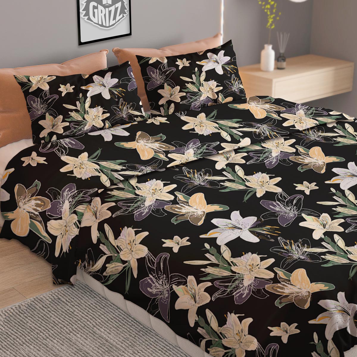 Flowers Spring Lily Print Pattern Duvet Cover Bedding Set-grizzshop