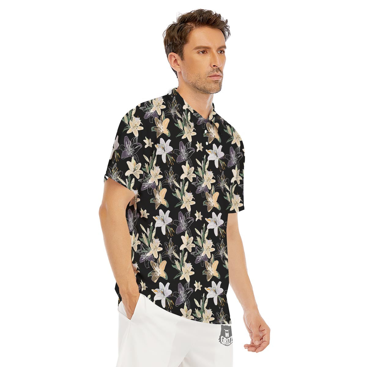 Flowers Spring Lily Print Pattern Men's Golf Shirts-grizzshop