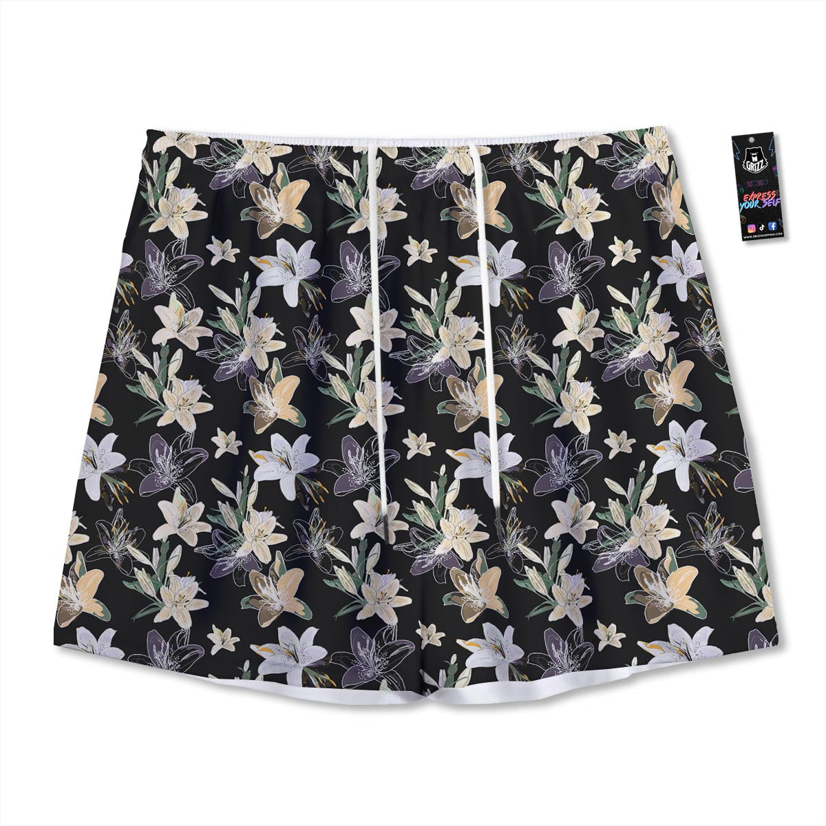 Flowers Spring Lily Print Pattern Mesh Shorts