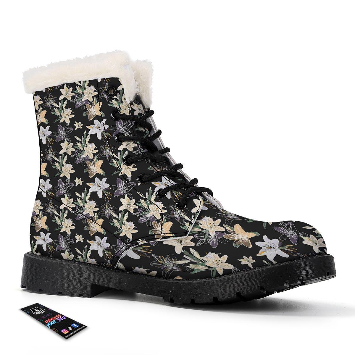 Flowers Spring Lily Print Pattern Winter Boots-grizzshop