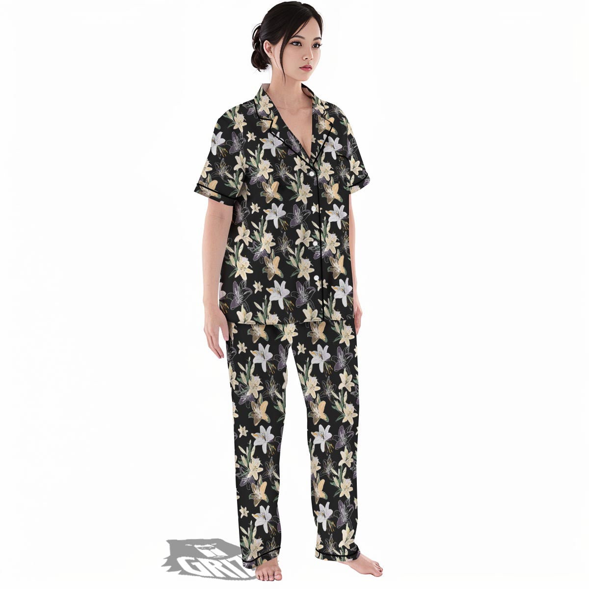 Flowers Spring Lily Print Pattern Women's Pajamas Set-grizzshop