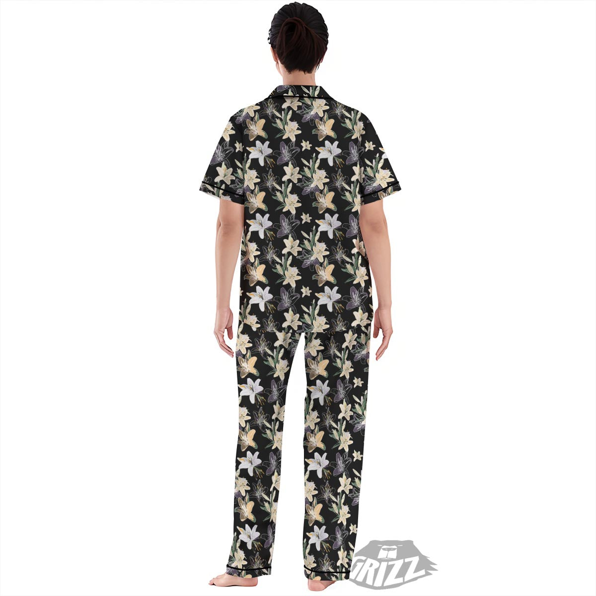 Flowers Spring Lily Print Pattern Women's Pajamas Set-grizzshop