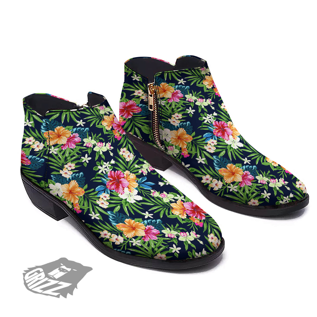 Flowers Tropical Print Pattern Ankle Boots-grizzshop