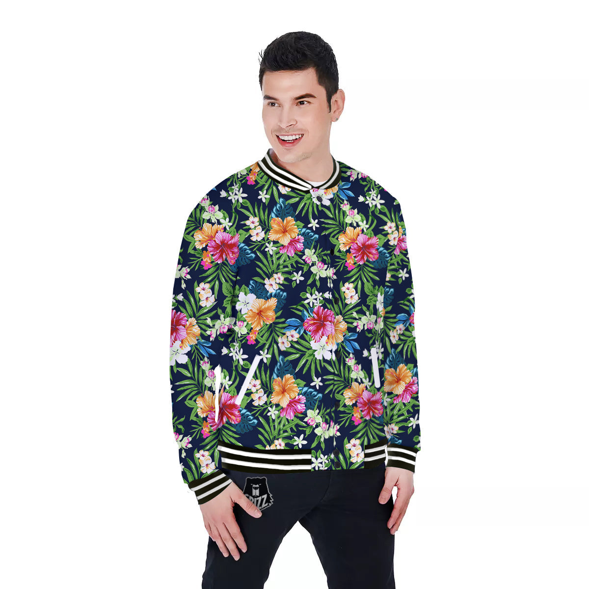 Flowers Tropical Print Pattern Baseball Jacket-grizzshop
