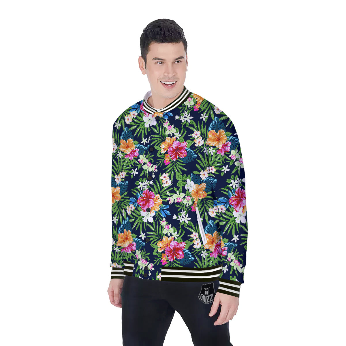 Flowers Tropical Print Pattern Baseball Jacket-grizzshop