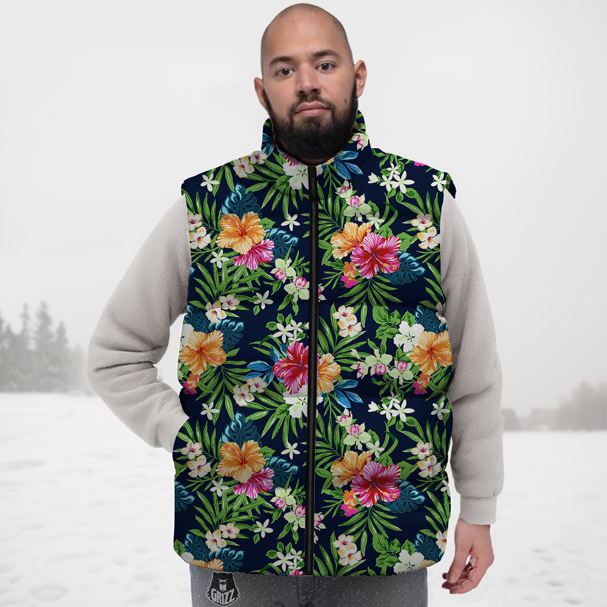 Flowers Tropical Print Pattern Down Vest-grizzshop