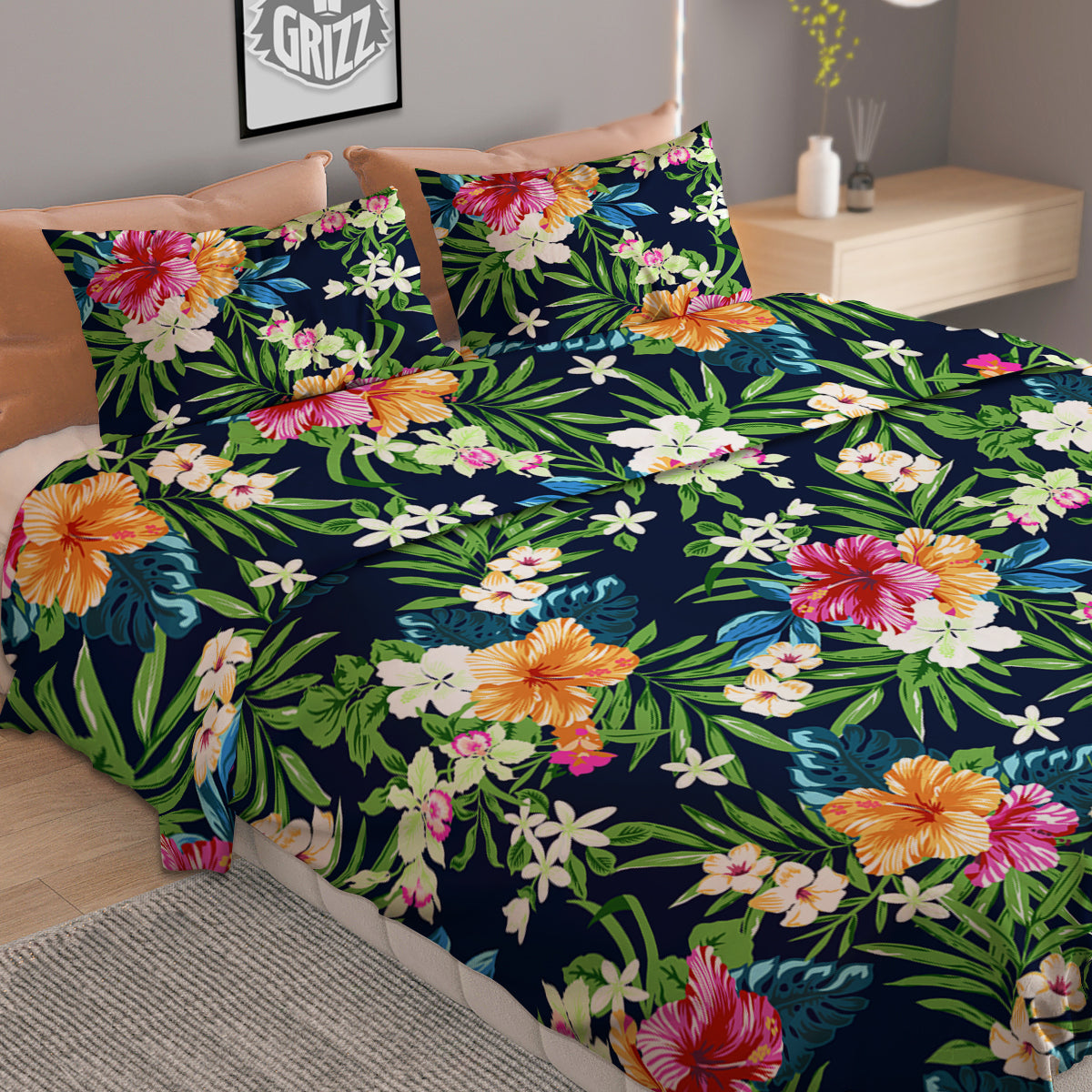 Flowers Tropical Print Pattern Duvet Cover Bedding Set-grizzshop