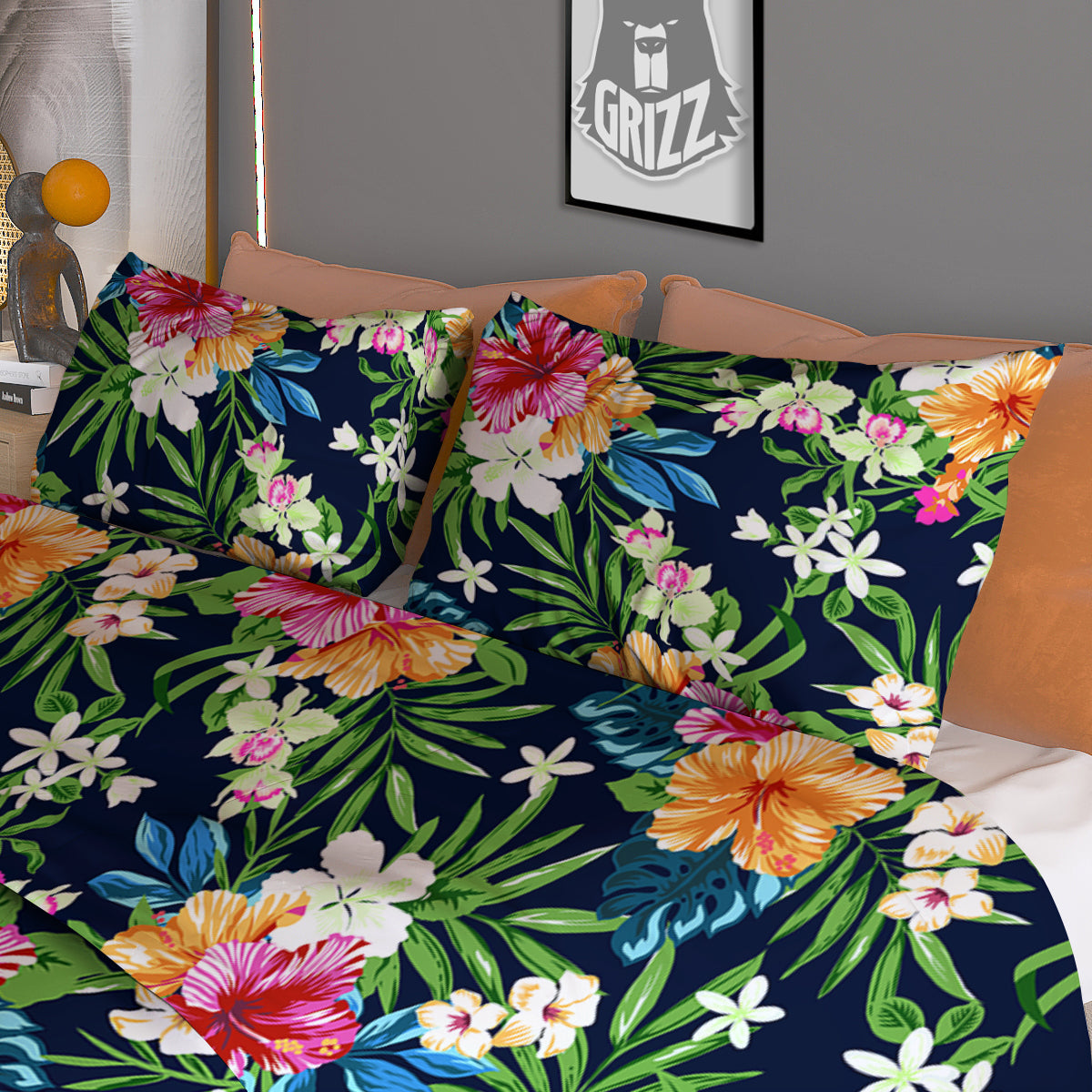 Flowers Tropical Print Pattern Duvet Cover Bedding Set-grizzshop