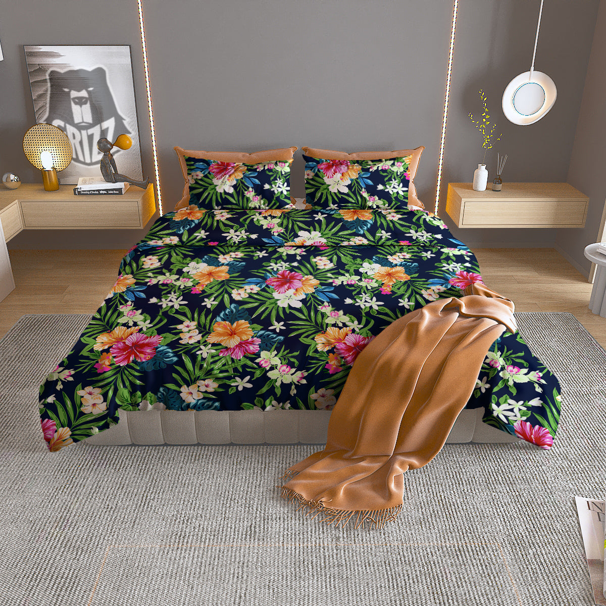 Flowers Tropical Print Pattern Duvet Cover Bedding Set-grizzshop