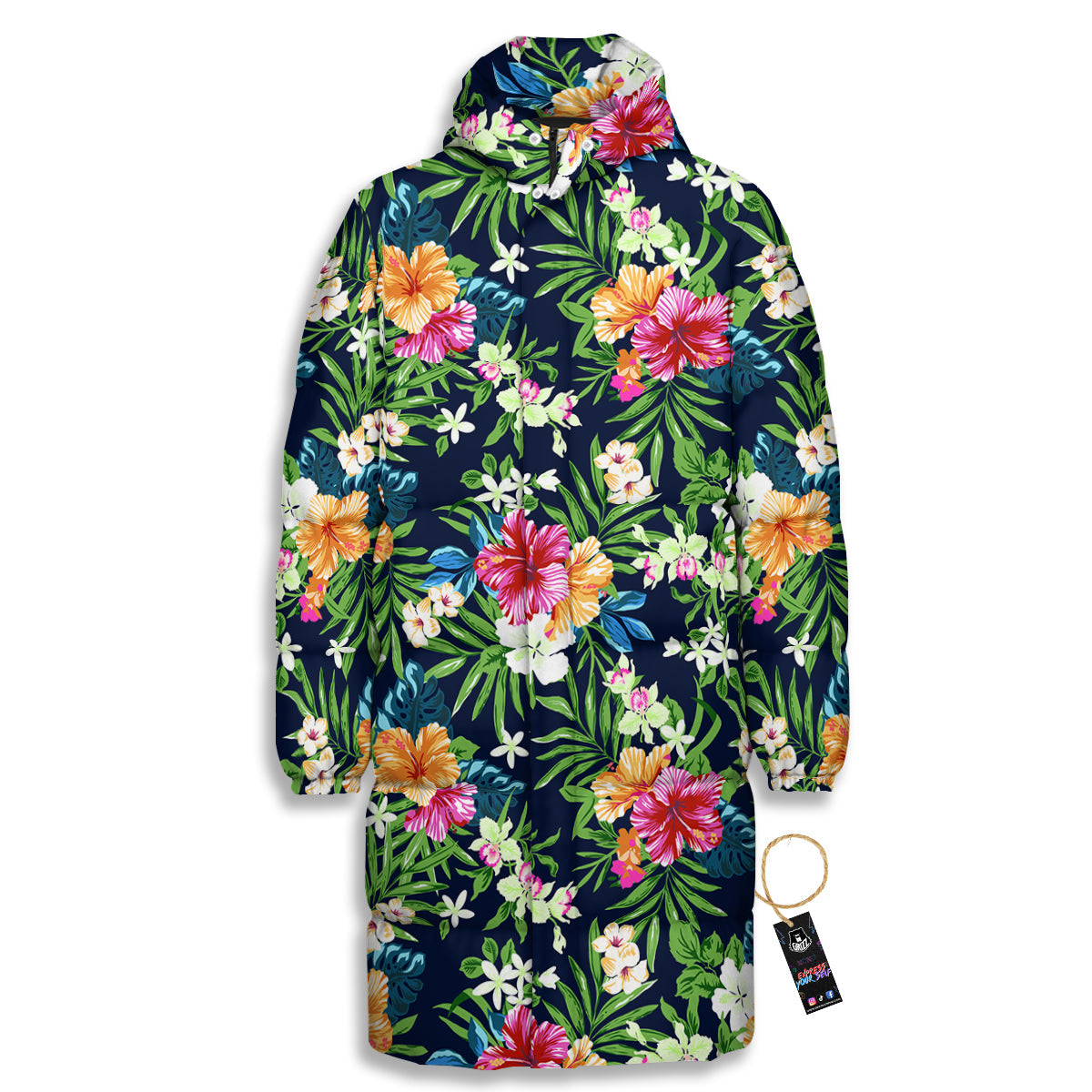 Flowers Tropical Print Pattern Long Down Jacket-grizzshop
