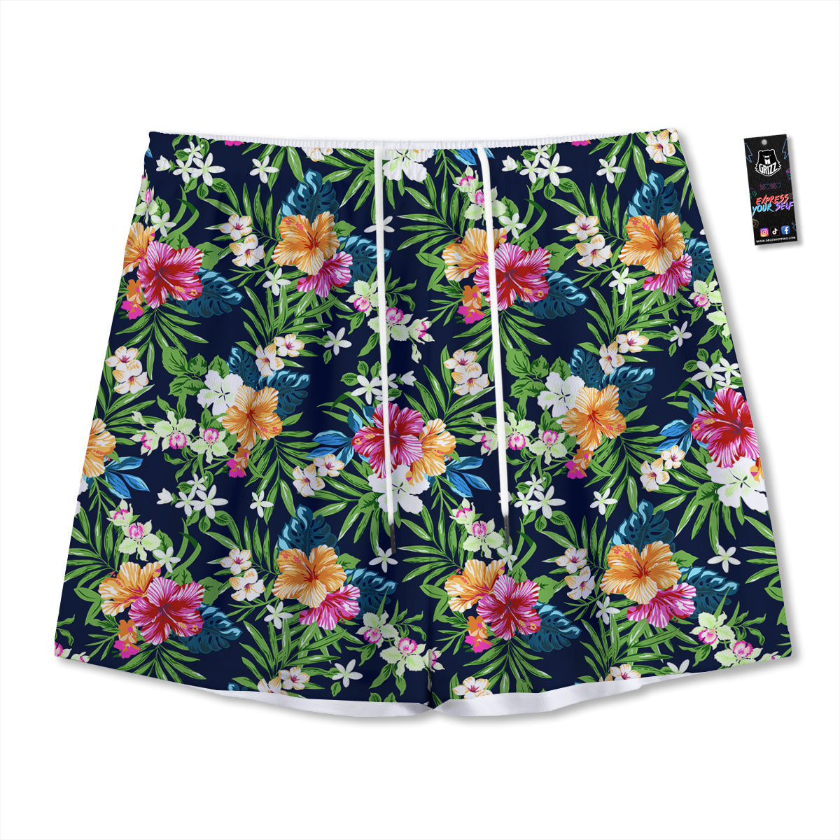 Flowers Tropical Print Pattern Mesh Shorts-grizzshop