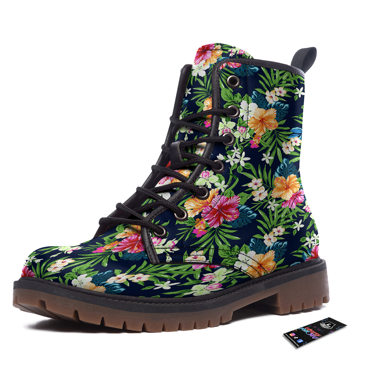 Flowers Tropical Print Pattern Work Boots-grizzshop