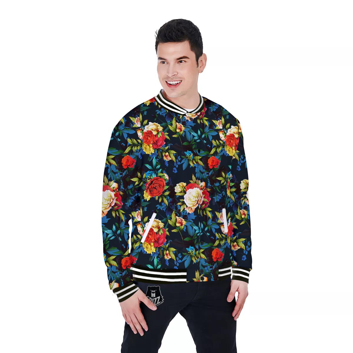 Flowers Yellow And Red Print Pattern Baseball Jacket-grizzshop