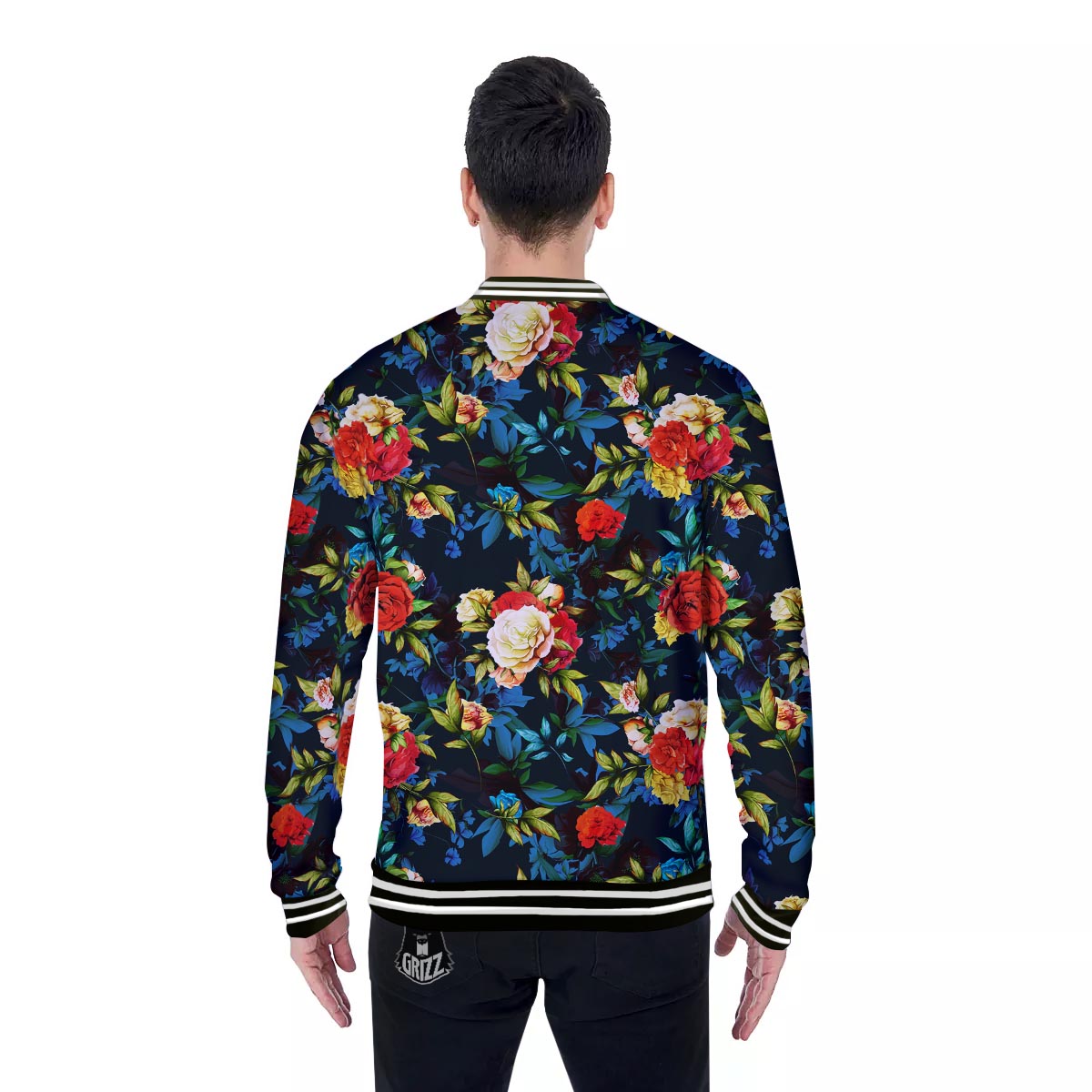 Flowers Yellow And Red Print Pattern Baseball Jacket-grizzshop