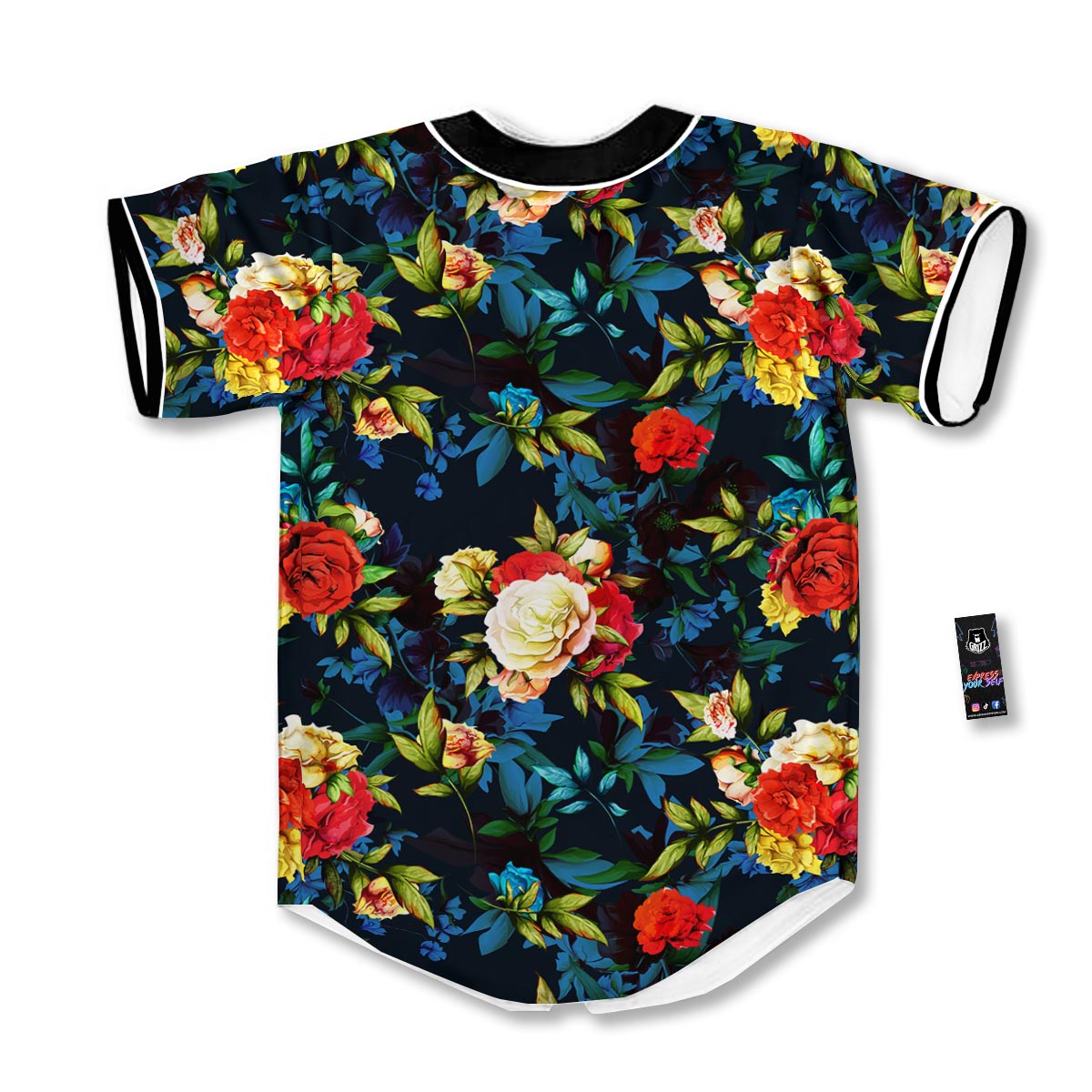 Flowers Yellow And Red Print Pattern Baseball Jersey-grizzshop
