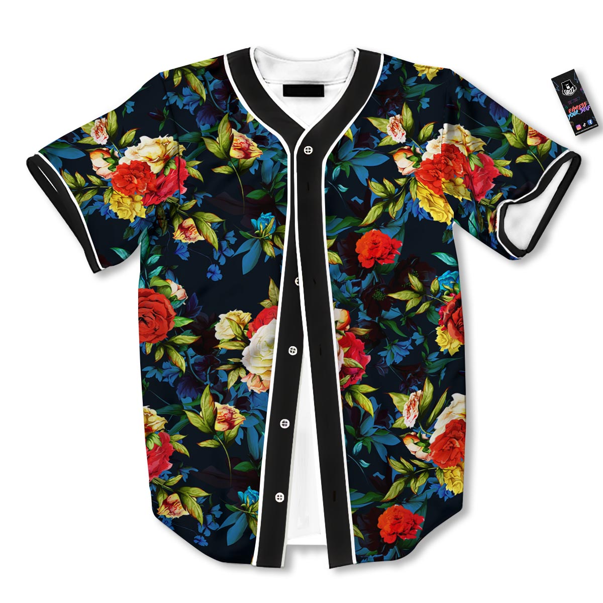 Flowers Yellow And Red Print Pattern Baseball Jersey-grizzshop