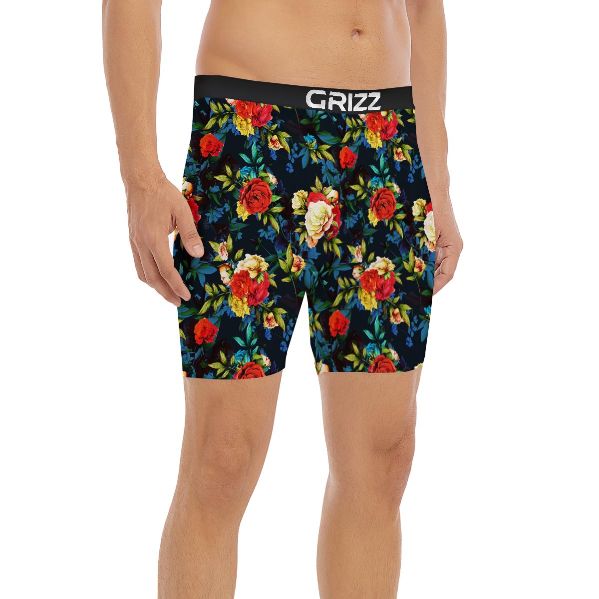 Flowers Yellow And Red Print Pattern Boxer Briefs-grizzshop