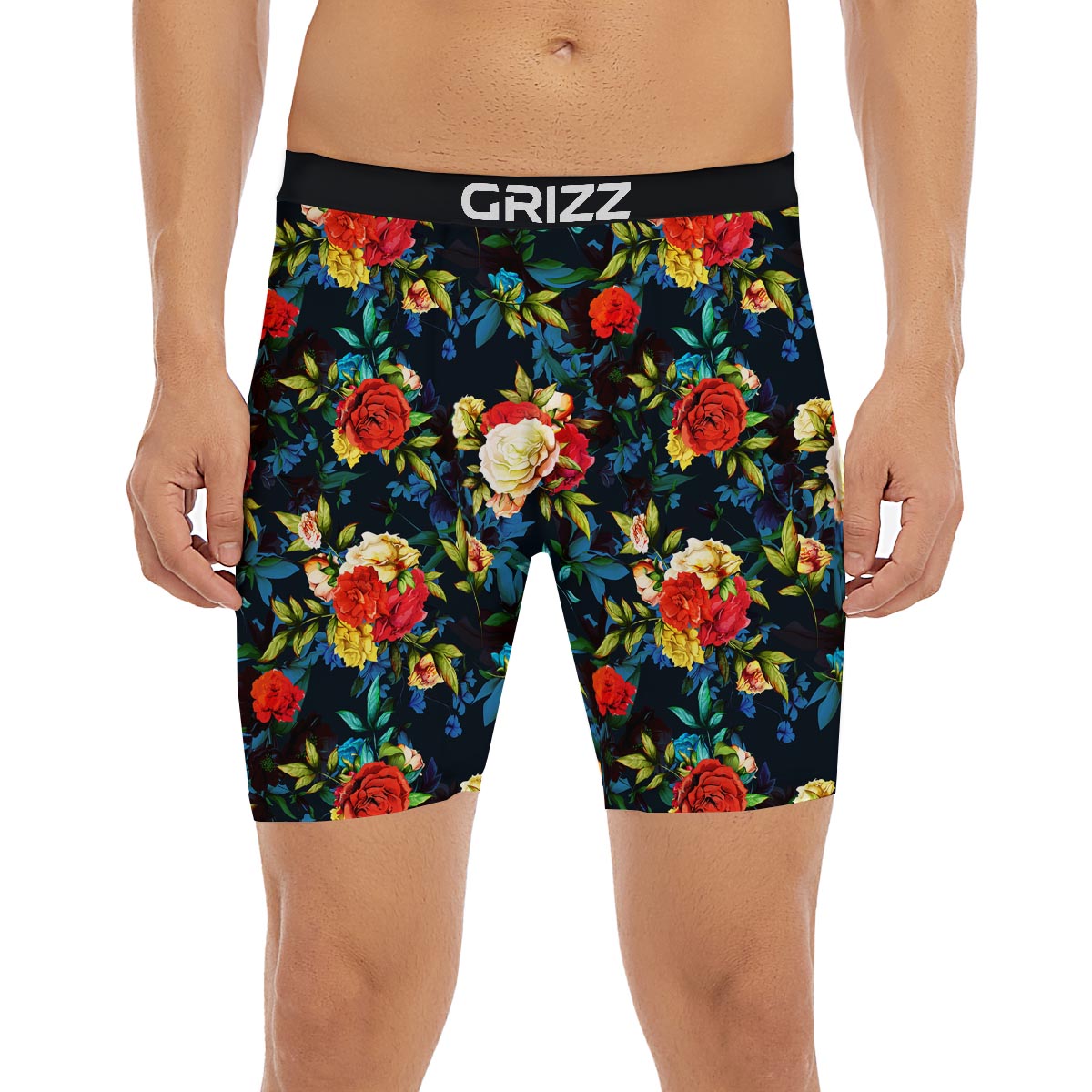 Flowers Yellow And Red Print Pattern Boxer Briefs-grizzshop