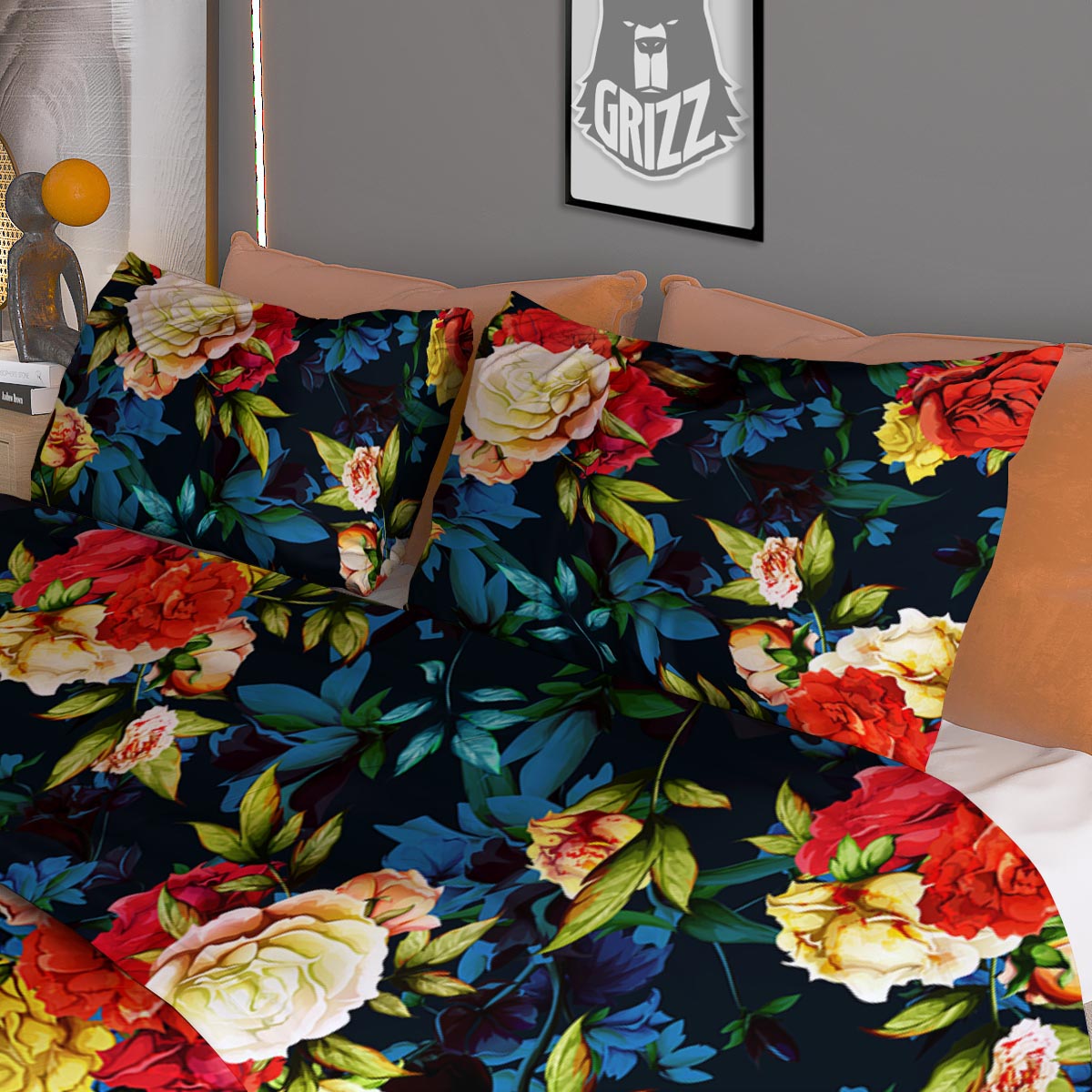 Flowers Yellow And Red Print Pattern Duvet Cover Bedding Set-grizzshop