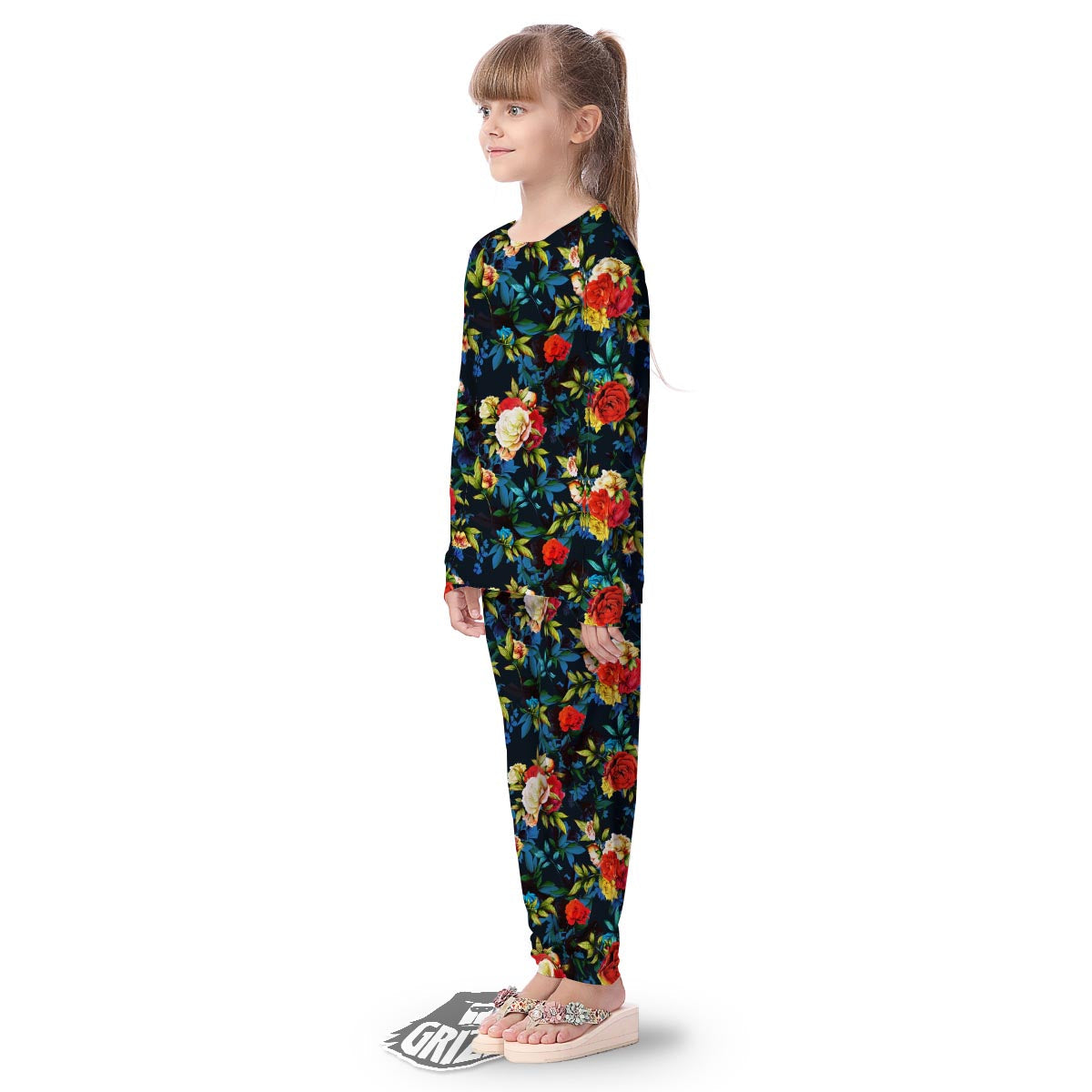 Flowers Yellow And Red Print Pattern Kid's Pajamas-grizzshop