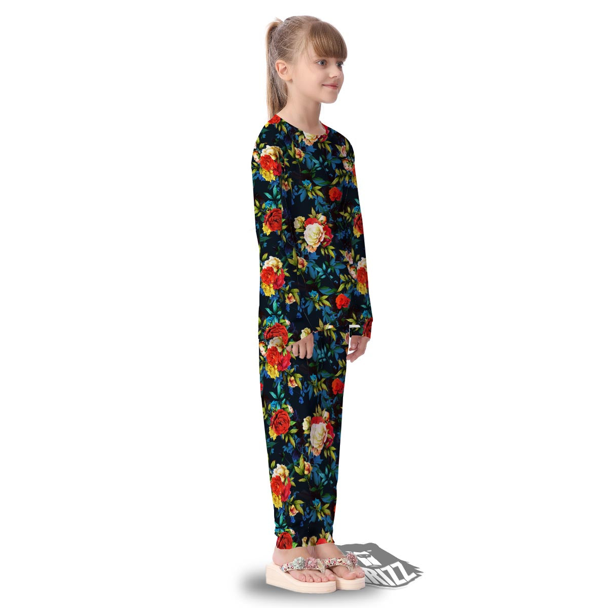 Flowers Yellow And Red Print Pattern Kid's Pajamas-grizzshop
