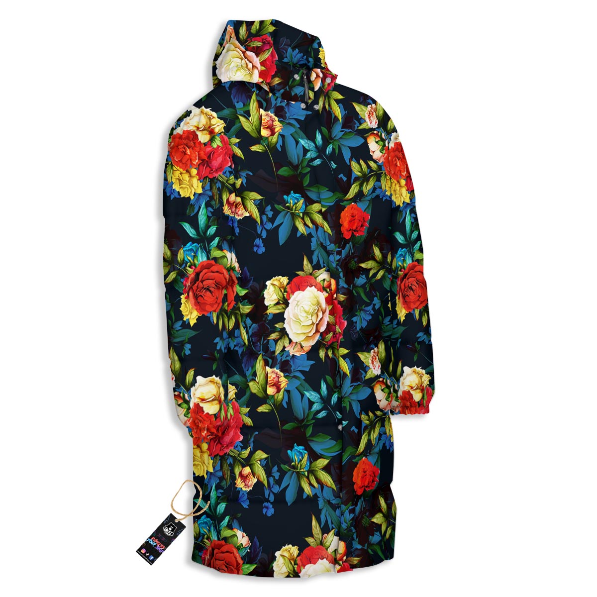 Flowers Yellow And Red Print Pattern Long Down Jacket-grizzshop