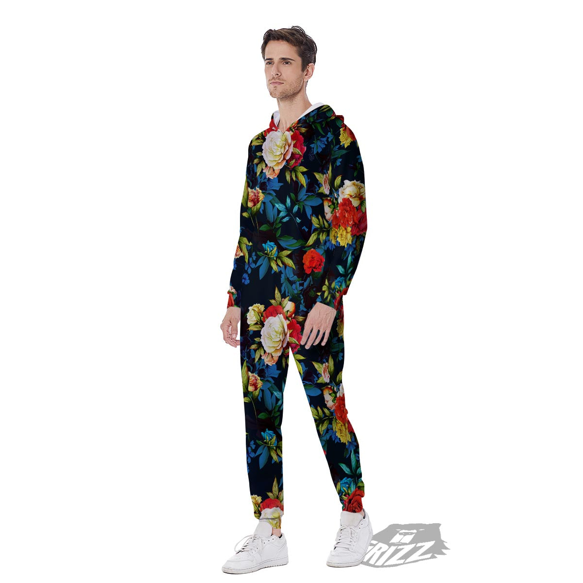 Flowers Yellow And Red Print Pattern Men's Jumpsuit-grizzshop