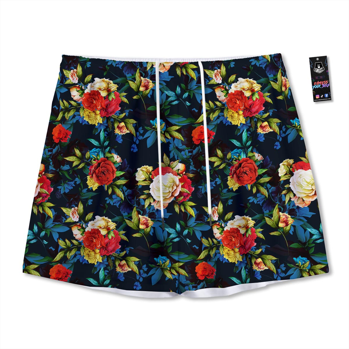 Flowers Yellow And Red Print Pattern Mesh Shorts-grizzshop