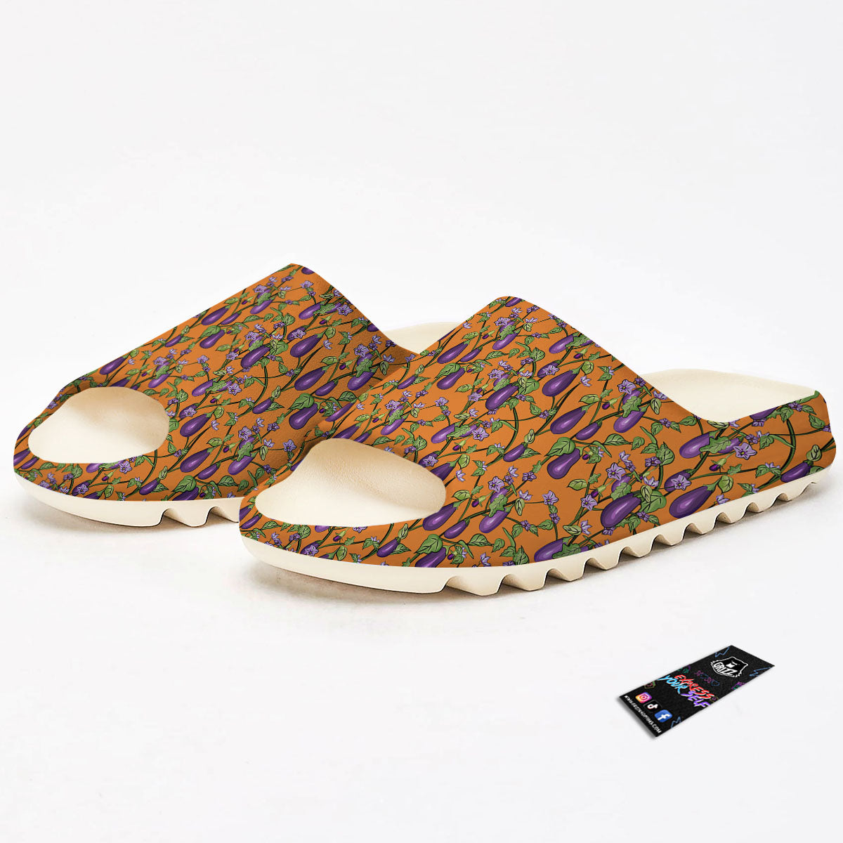 Flowers And Eggplant With Leaves Print Sandals-grizzshop