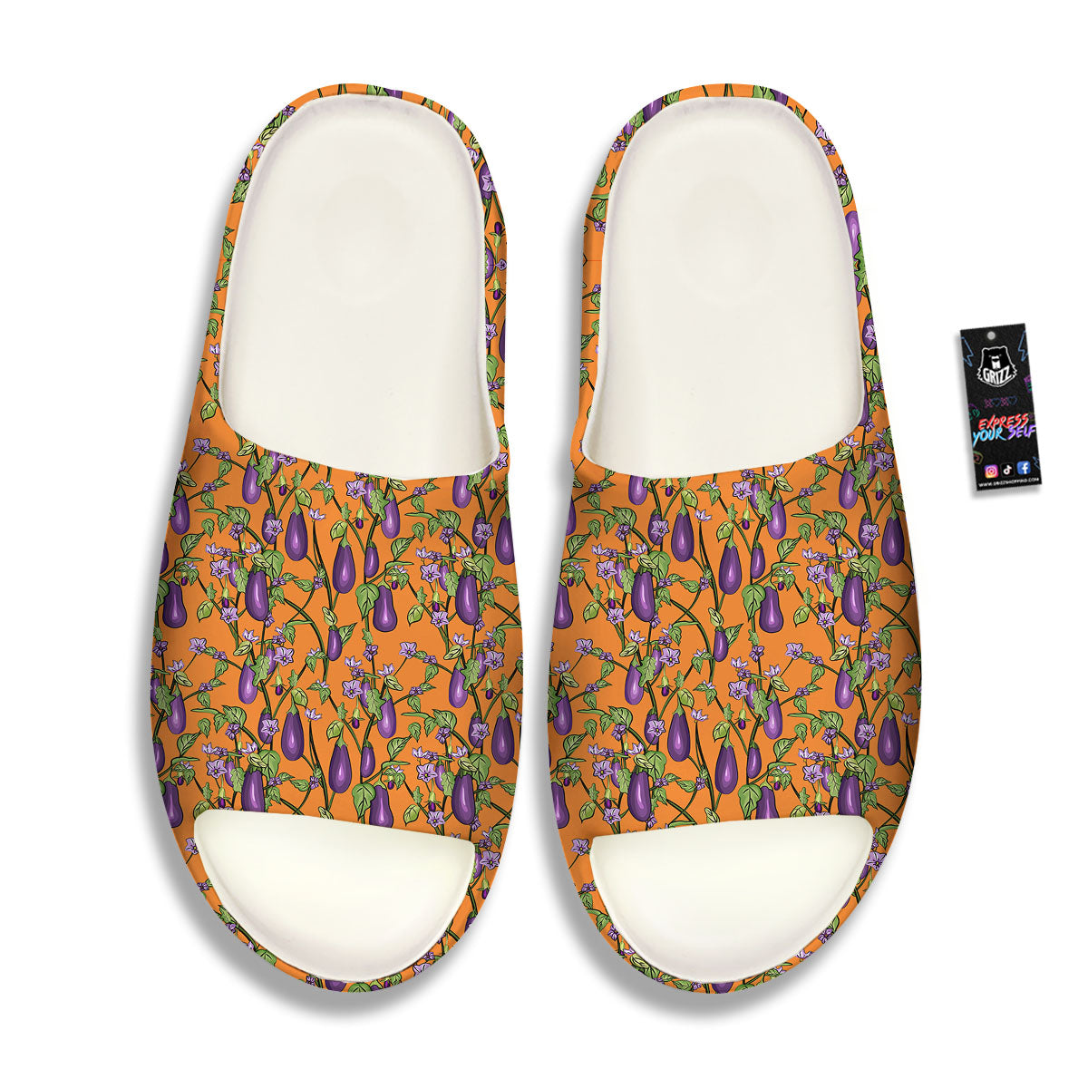Flowers And Eggplant With Leaves Print Sandals-grizzshop