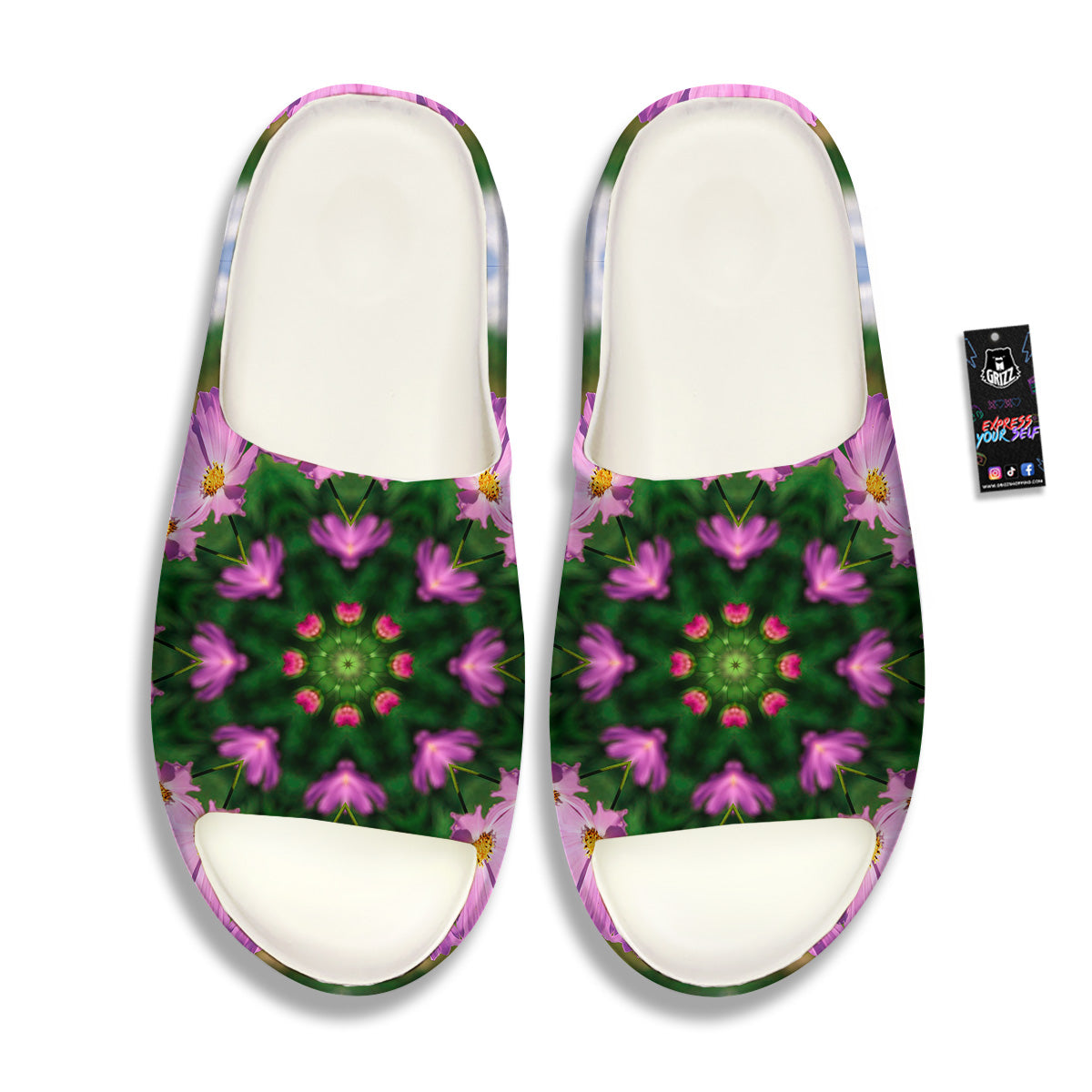 Flowers Kaleidoscope Pink And Blue Print Sandals-grizzshop