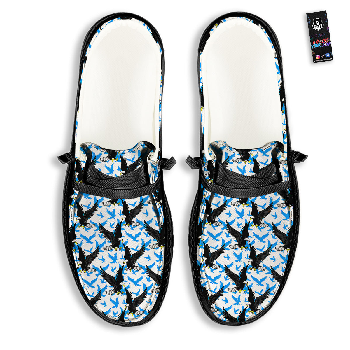 Flying Bald Eagles Blue White Print Pattern Black Loafers-grizzshop