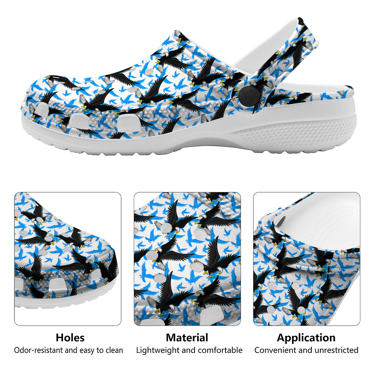 Flying Bald Eagles Blue White Print Pattern Clog-grizzshop