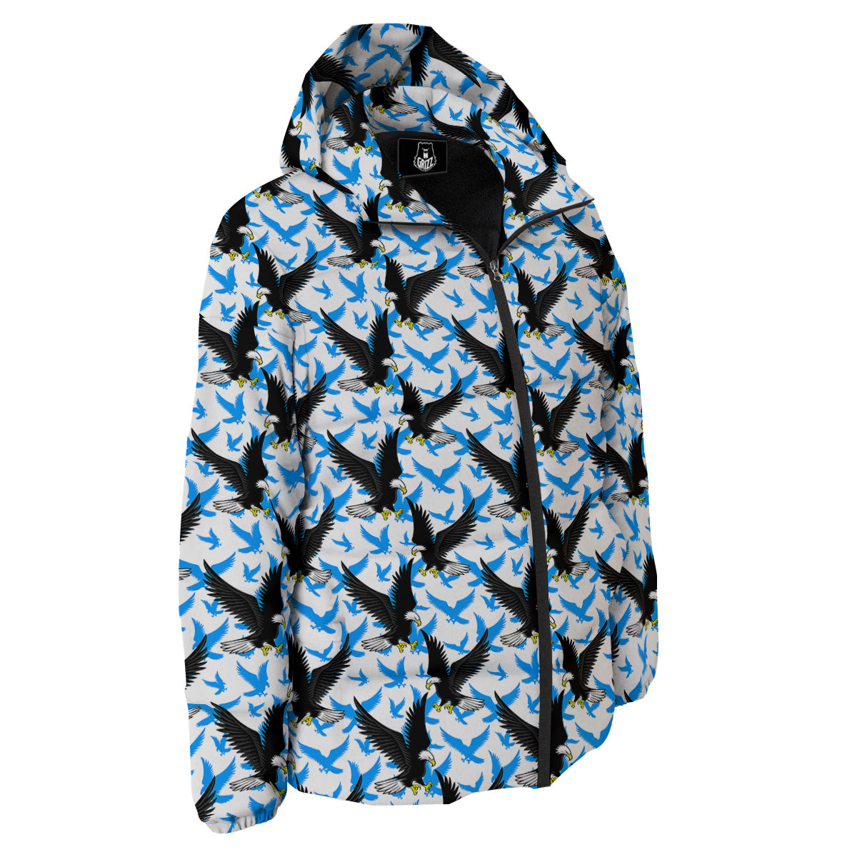 Flying Bald Eagles Blue White Print Pattern Down Jacket-grizzshop
