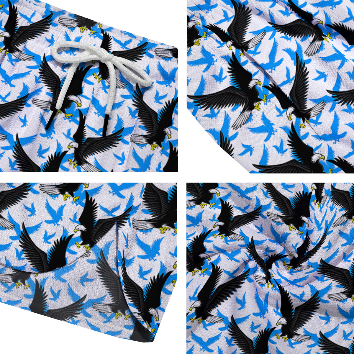 Flying Bald Eagles Blue White Print Pattern Men's Running Shorts-grizzshop