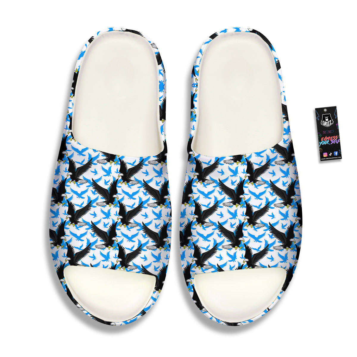 Flying Bald Eagles Blue White Print Pattern Sandals-grizzshop