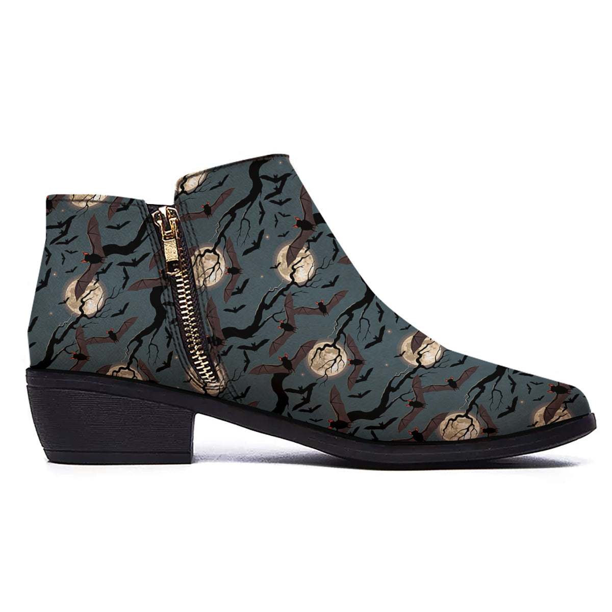 Flying Bat In The Moonlight Print Pattern Ankle Boots-grizzshop