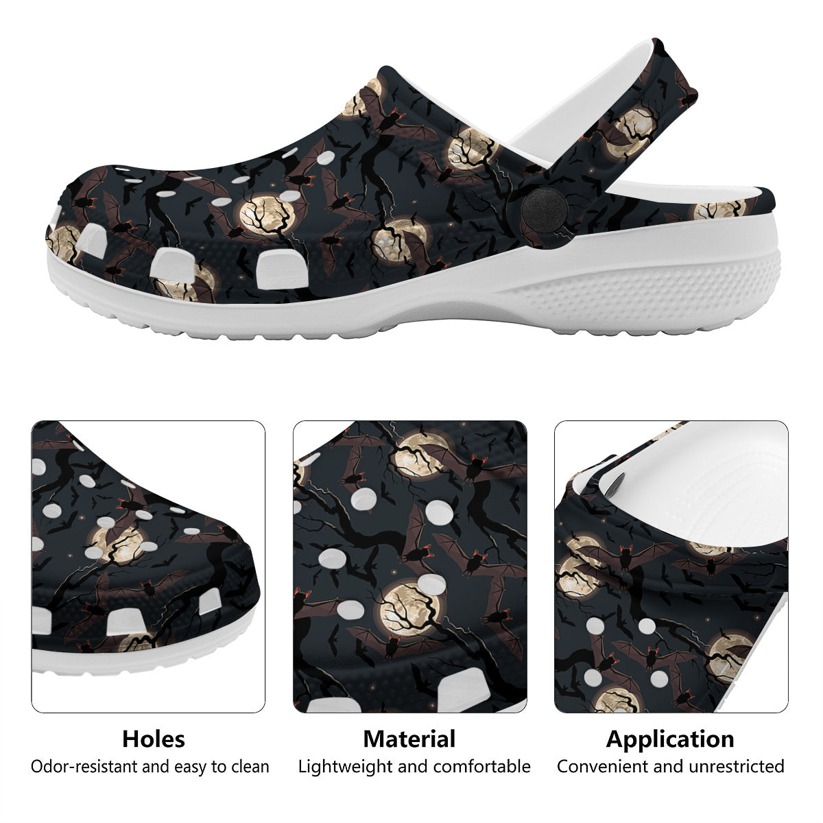 Flying Bat In The Moonlight Print Pattern Clog-grizzshop